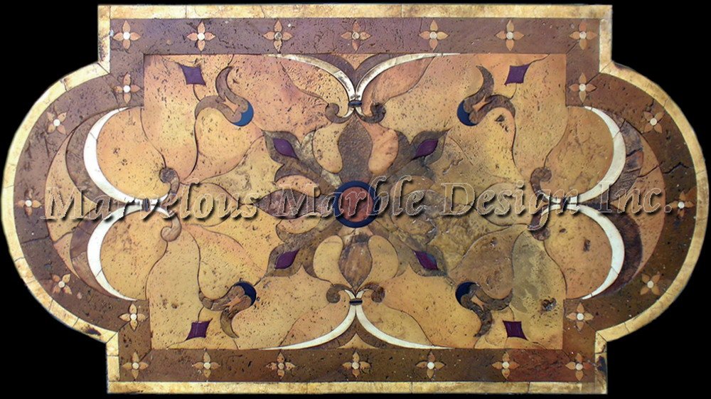 old style water jet cut limestone inlaid oval marble medallion